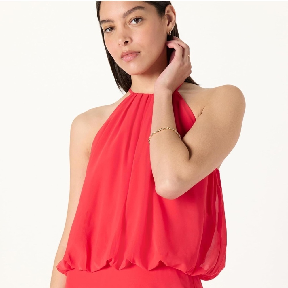 THE DROP NWT KORY SHIRRED BUBBLE SCARLET MEDIUM